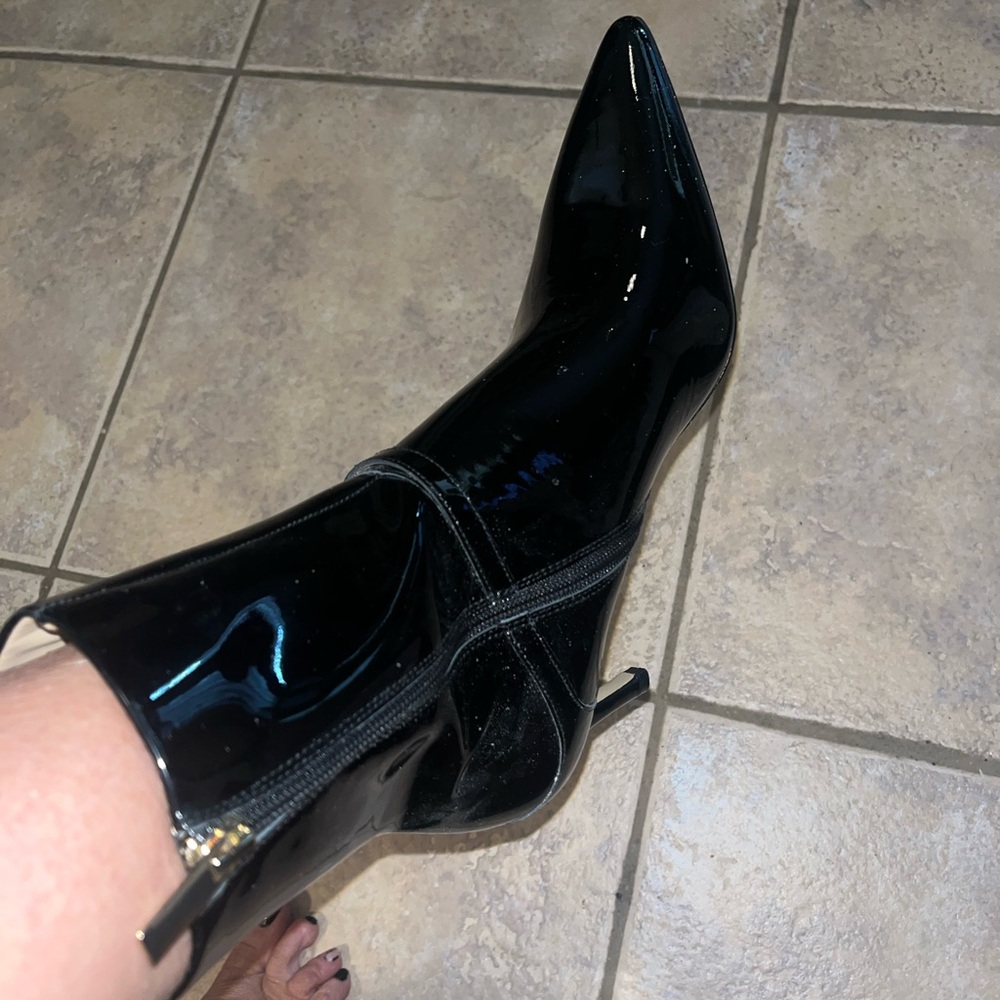 Saks Fifth Avenue Black Patent Pointed Ankle Booties